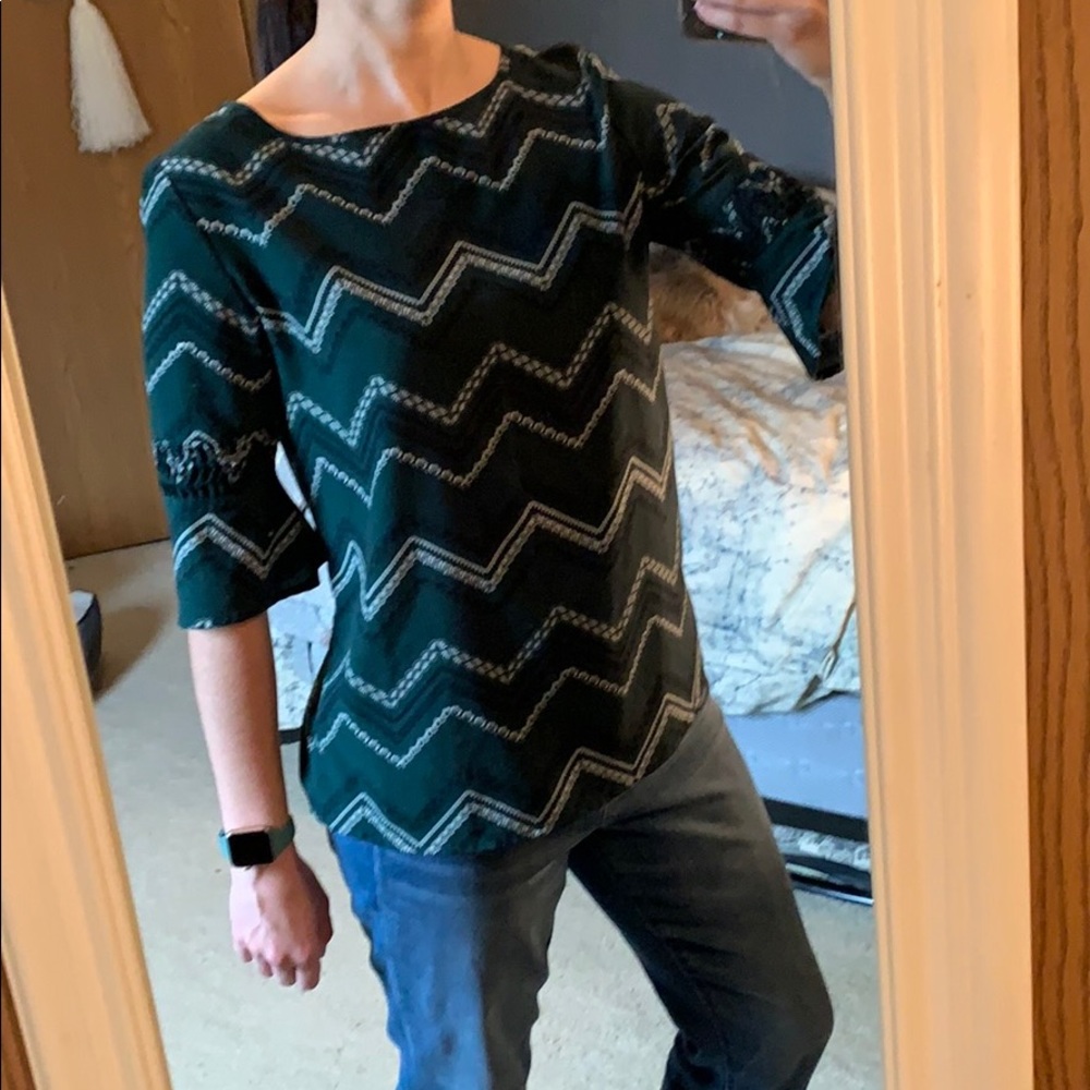 BANANA REPUBLIC green patterned blouse, size: S